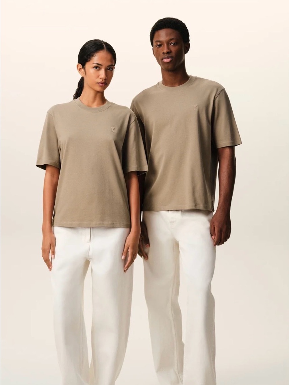 BEIGE COTTON EMBOSSED AMI DE COEUR T-SHIRT Size L
